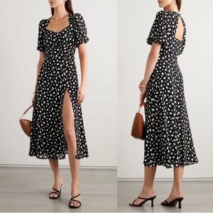 Reformation WILDFLOWER POLKA-DOT GEORGETTE MIDI DRESS IN BLACK 2